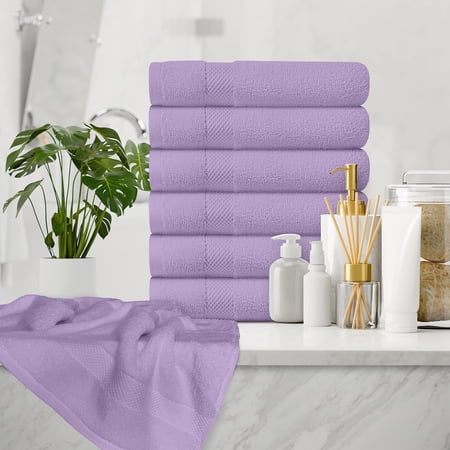 White Classic Hotel Collection Luxury Soft Cotton Hand Towels, Lavender, 16 x 30, 6 Pack