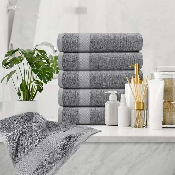 White Classic Luxury Cotton 6 Pc Hand Towels Set, Hotel Style Small Bath Towel and Face Towel 16x30, Light Grey Soft Plush Bath Towels Pack of 6, Thick Quick Dry Spa Gym Towels, Bathroom Hand Towels