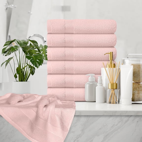 White Classic Hotel Collection Luxury Soft Cotton Hand Towels, Pink, 16 x 30, 6 Pack