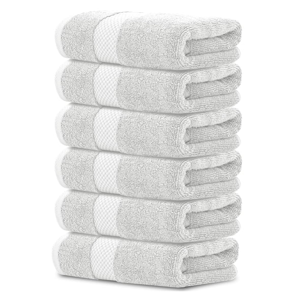 White Classic Hotel Collection Luxury Soft Cotton Hand Towels, Silver, 16 x 30, 6 Pack