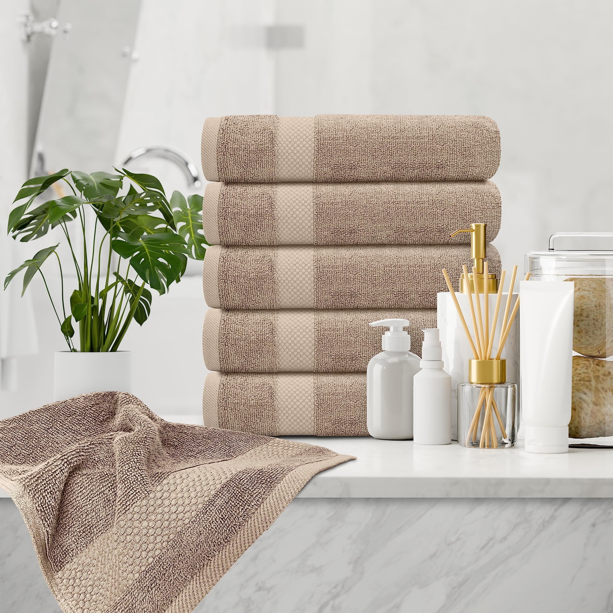 White Classic Hotel Collection Luxury Soft Cotton Hand Towels, Taupe, 16 x 30, 6 Pack