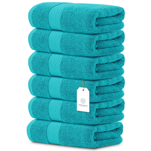 White Classic Luxury Cotton 6 Pc Hand Towels Set, Hotel Style Small