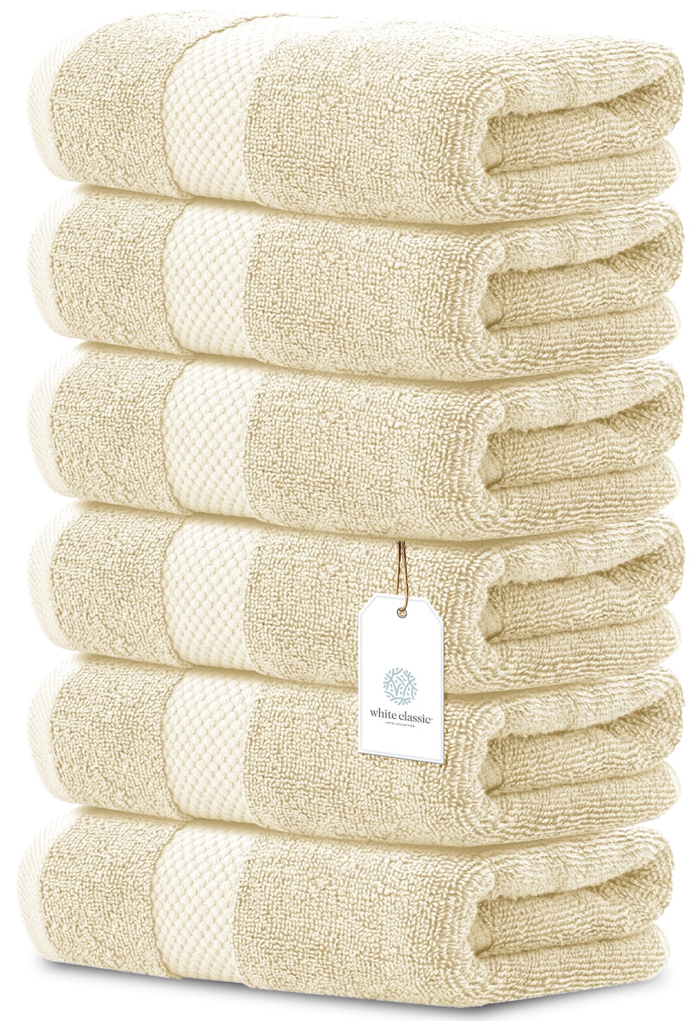 White Classic Luxury Cotton 6 pc Hand Towels Set, Hotel Style Small ...