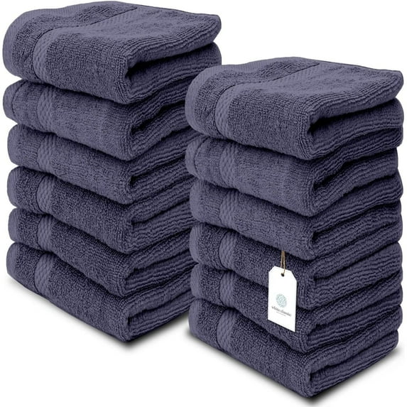 White Classic Luxury Cotton Washcloth 13x13 - Set of 12 Navy