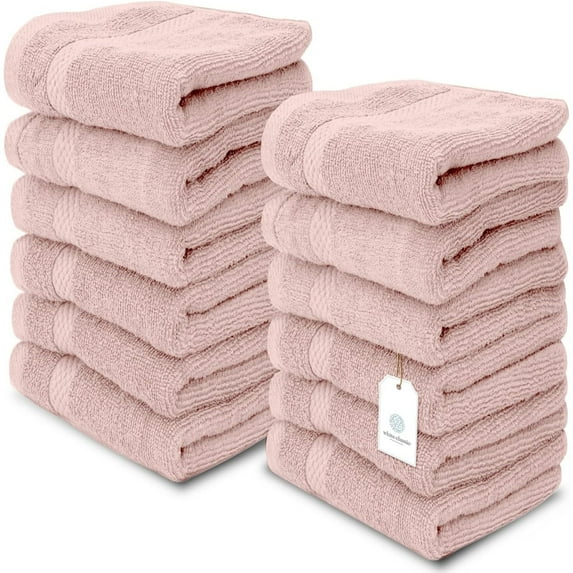 White Classic Luxury Cotton Washcloth 13x13 - Set of 12 Pink