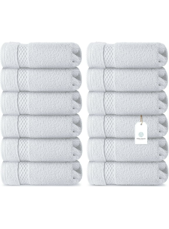 White Classic Luxury Cotton Washcloths - Large 13x13" Hotel Style Face Towel, Bathroom White Face Cloth, Value 12 Items Set Multipurpose Wash Cloth | White, 12 Pack