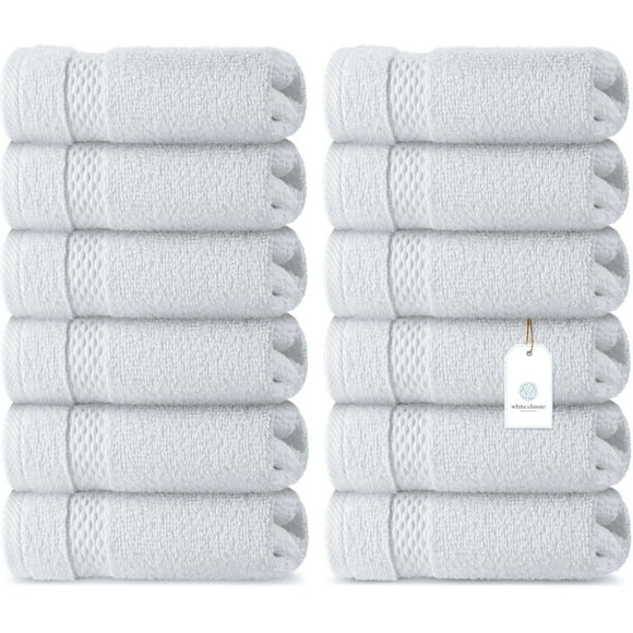 White Classic Luxury Cotton Washcloths - Large 13x13" Hotel Style Face Towel, Bathroom White Face Cloth, Value 12 Items Set Multipurpose Wash Cloth | White, 12 Pack