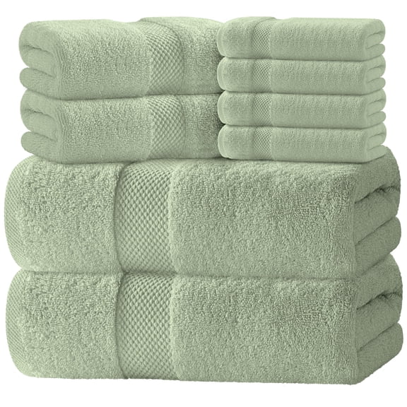 White Classic Hotel Collection Luxury 8-Piece 100% Turkish Cotton Towel Set, Green