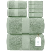 White Classic Hotel Collection Luxury 8-Piece 100% Turkish Cotton Towel Set, Green