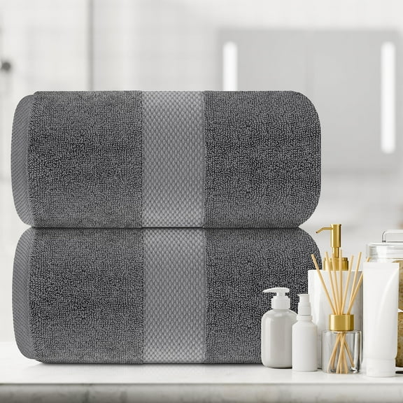 White Classic Luxury Grey Bath Sheet Towels 2 Pcs Set, Extra Large 35x70 Inch | 2 Pack, Grey