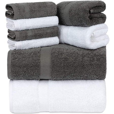 White Classic Hotel Collection Luxury 8-Piece 100% Turkish Cotton Towel Set, Gray and White