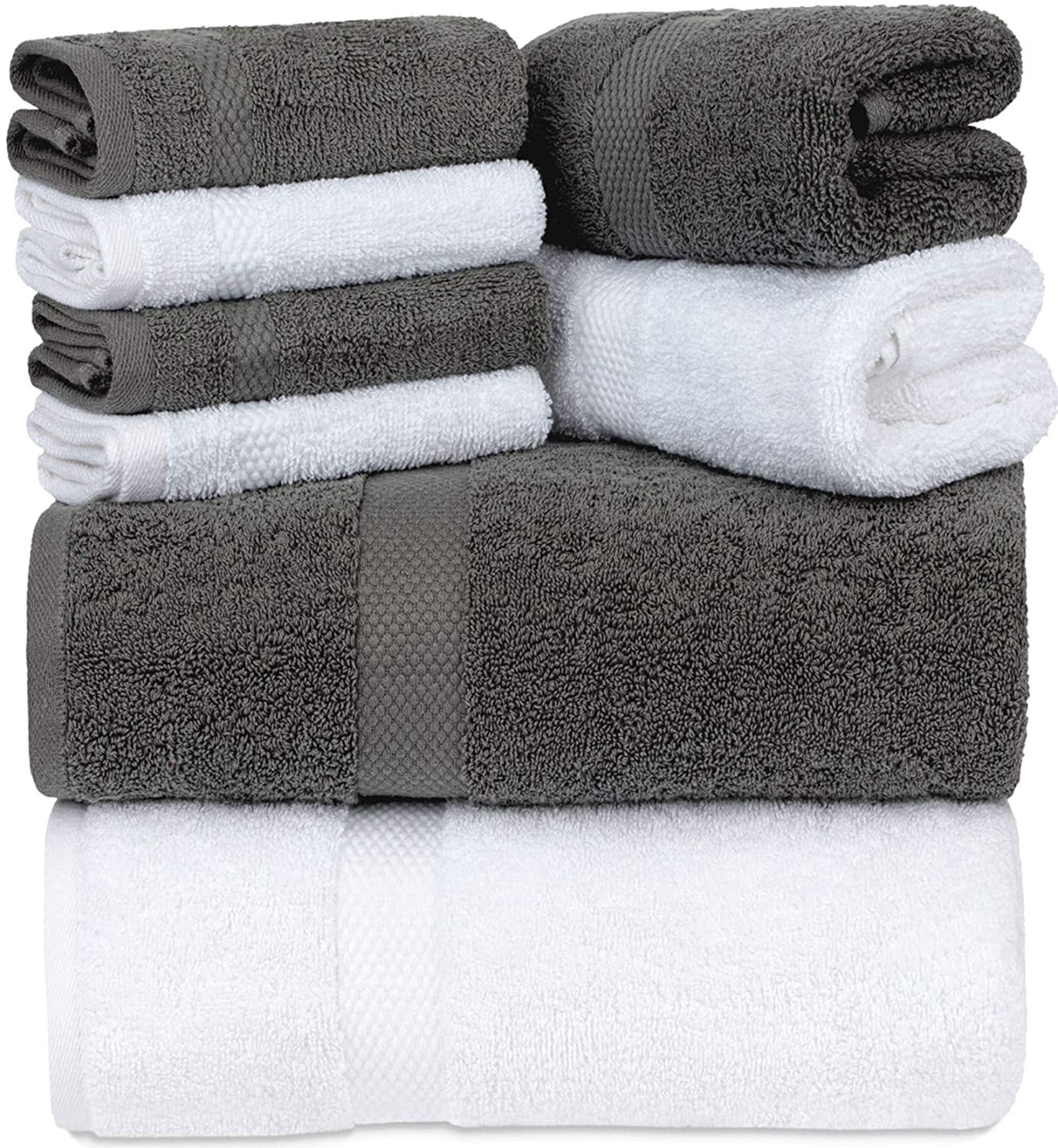White Classic Luxury Hand Towels - Soft Cotton Absorbent Hotel towel  16x30, Grey/White, 6-Pack