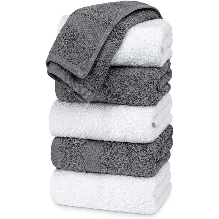White Classic Luxury Hand Towels - Soft Cotton Absorbent Hotel towel  16x30, Grey/White, 6-Pack