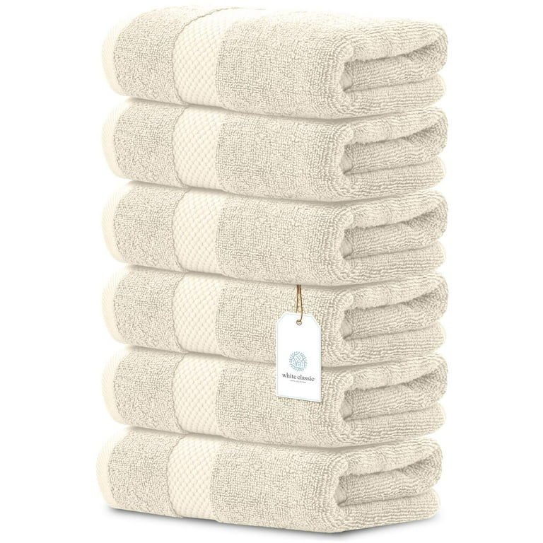 White Classic Luxury Hand Towels for Bathroom-Hotel-Spa-Kitchen-Set -  Circlet Egyptian Cotton - 16x30, 6 Pack, Ivory