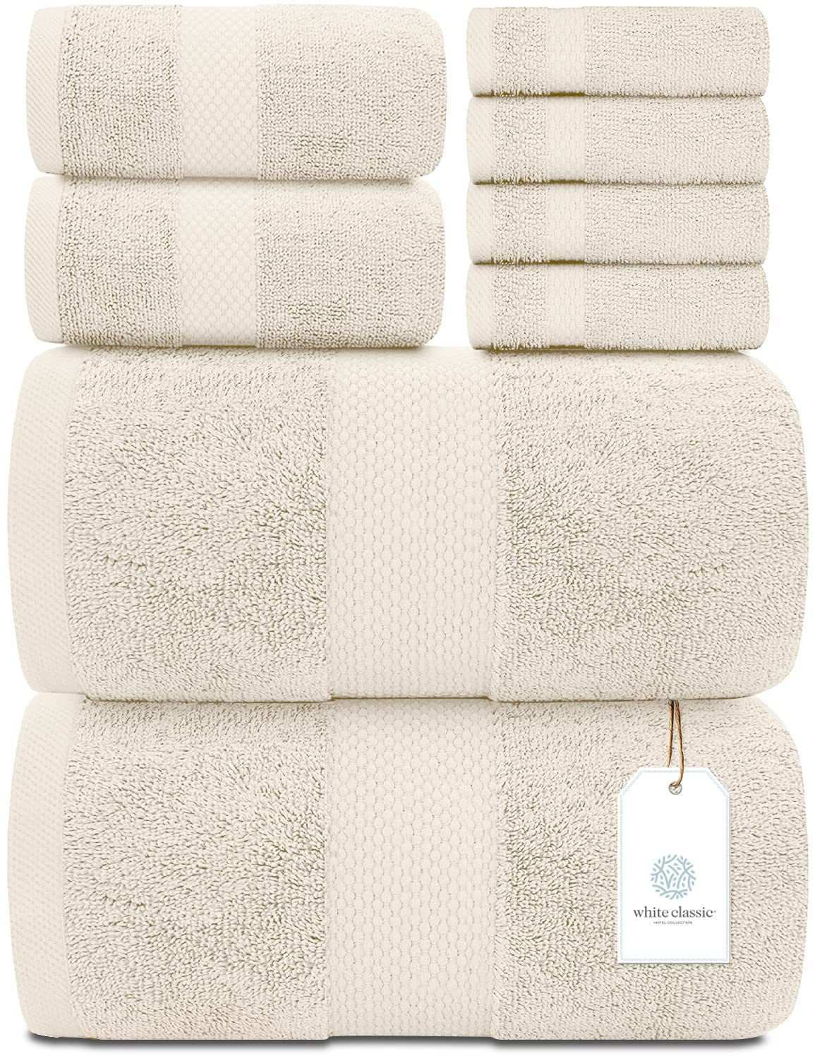 White Classic Luxury Black Bath Towel Set - Hotel Soft Cotton 2/bath 2/Hand 4/Wash - 8 Piece, Size: 2XL 27x54 2x 16x30 4XL 13x13
