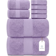 White Classic Hotel Collection Luxury 8-Piece 100% Turkish Cotton Towel Set, Lavender