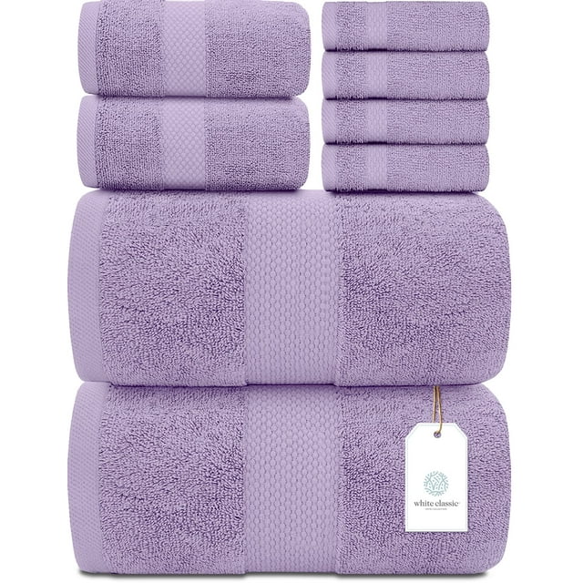 White Classic Luxury Lavender Bath Towel Set Combed Cotton Hotel