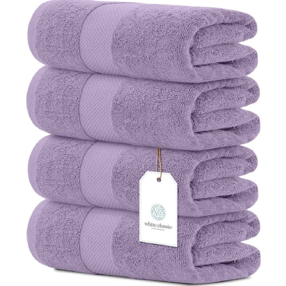 White Classic Hotel Collection 700 Gsm Turkish Cotton Bath Towels, Bathroom Towels Set, Lavender, 27 x 54, 4 Pack