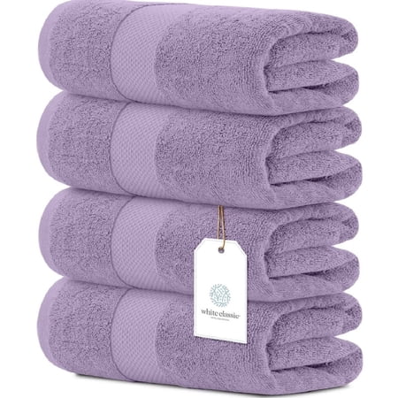 White Classic Hotel Collection 700 Gsm Turkish Cotton Bath Towels, Bathroom Towels Set, Lavender, 27 x 54, 4 Pack