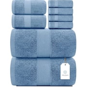 White Classic Hotel Collection Luxury 8-Piece 100% Turkish Cotton Towel Set, Light Blue