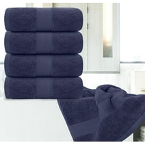 White Classic Luxury Navy Bath Towels Large Pack of 4, Hotel Quality Bathroom Towel 27 x 54 Set, Dark Blue Shower Cotton Towels 4 Pack, Large Thick Plush Bath Towels 700 Gsm For Body, Hair, Navy Blue