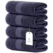White Classic Hotel Collection 700 Gsm Turkish Cotton Bath Towels, Bathroom Towels Set, Navy Blue, 27 x 54, 4 Pack