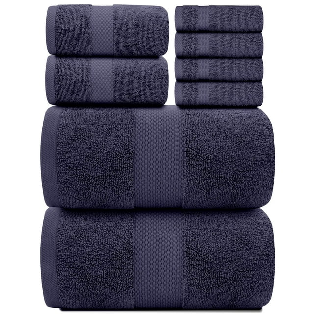 White Classic Luxury Navy Blue Bath Towel Set - Hotel Soft Cotton 2/Bath 2/Hand 4/Wash - 8 Piece