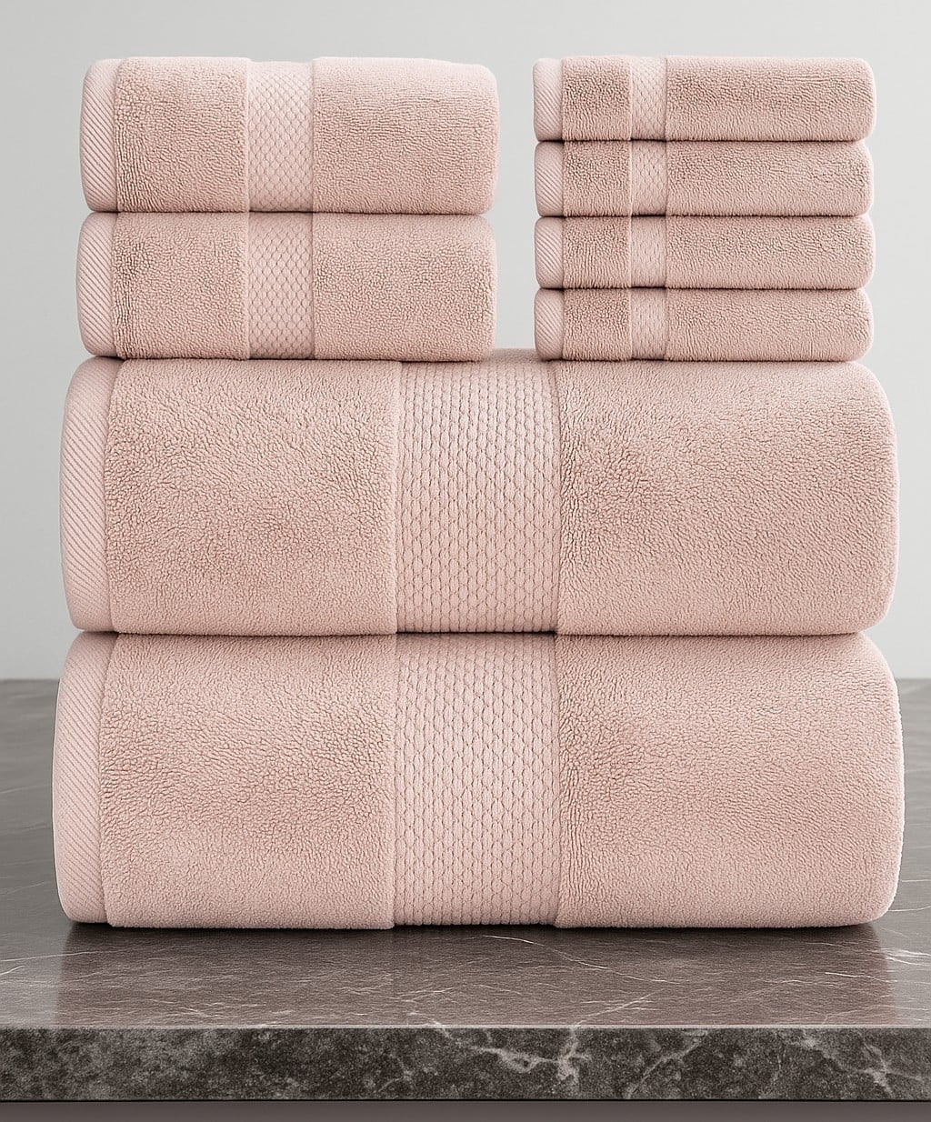 White Classic Hotel Collection Luxury 8-Piece 100% Turkish Cotton Towel Set, Pink