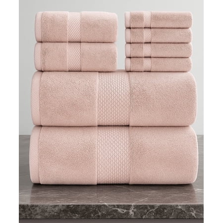 White Classic Hotel Collection Luxury 8-Piece 100% Turkish Cotton Towel Set, Pink