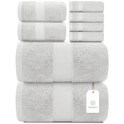 White Classic Hotel Collection Luxury 8-Piece 100% Turkish Cotton Towel Set, Silver