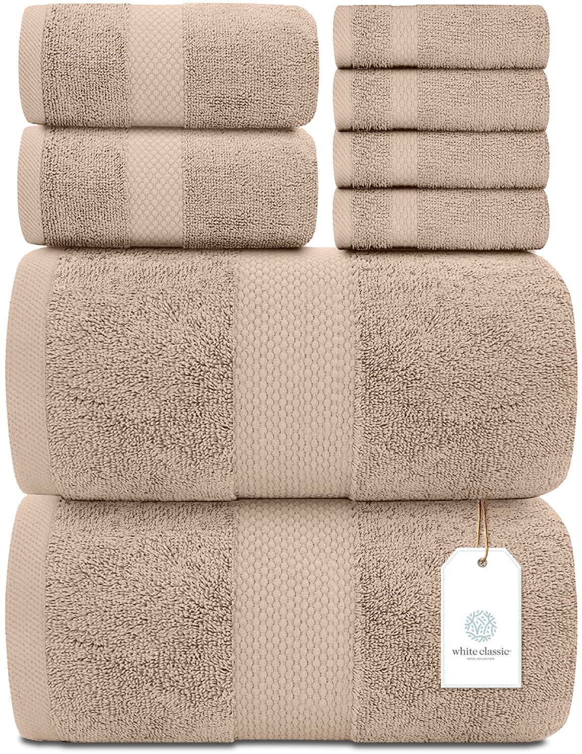White Classic Hotel Collection Luxury 8-Piece 100% Turkish Cotton Towel Set, Taupe