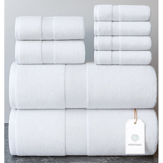 White Classic Hotel Collection Luxury 8-Piece 100% Turkish Cotton Towel Set, White