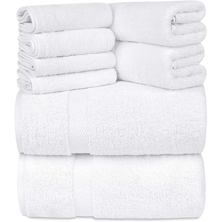 Luxury White Bath Towel Set - Combed Cotton Hotel Quality Absorbent 8 Piece  Towels | 2 Bath Towels 700GSM | 2 Hand Towels | 4 Washcloths [Worth