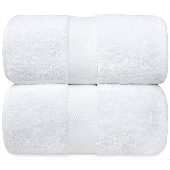 White Classic Luxury 100% Cotton Bath Towels, White, 30 x 56, 2 Pack
