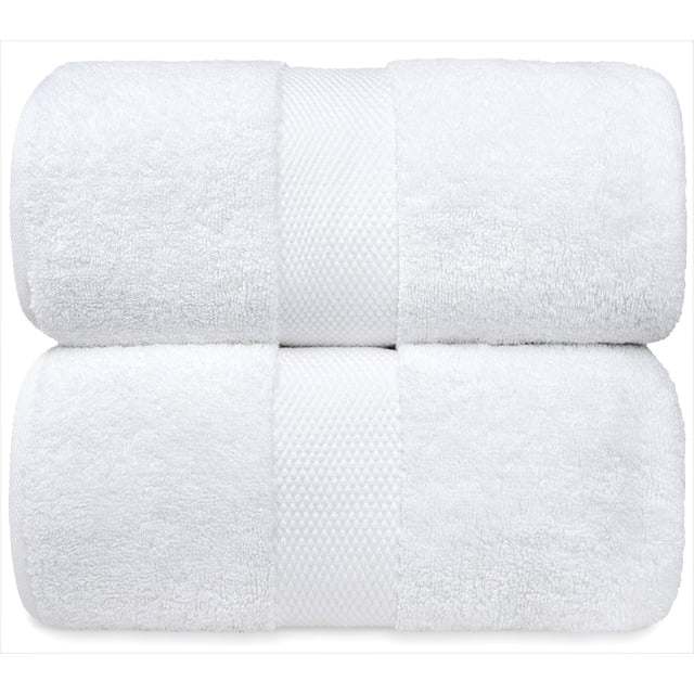 White Classic Luxury 100% Cotton Bath Towels, White, 30 x 56, 2 Pack