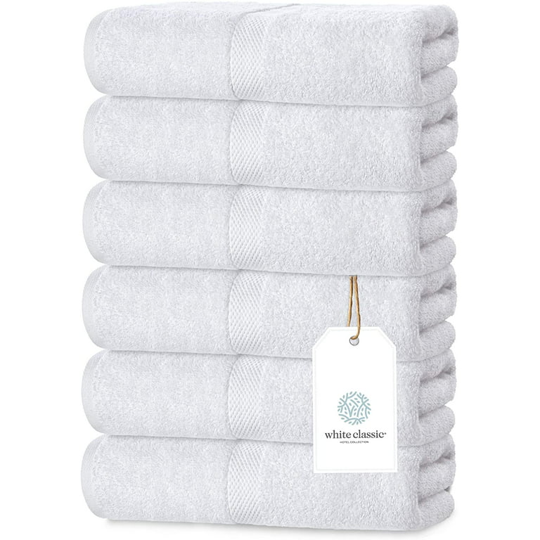 White Classic Luxury 100% Cotton Hand Towels Set of 6 - 16x30 White