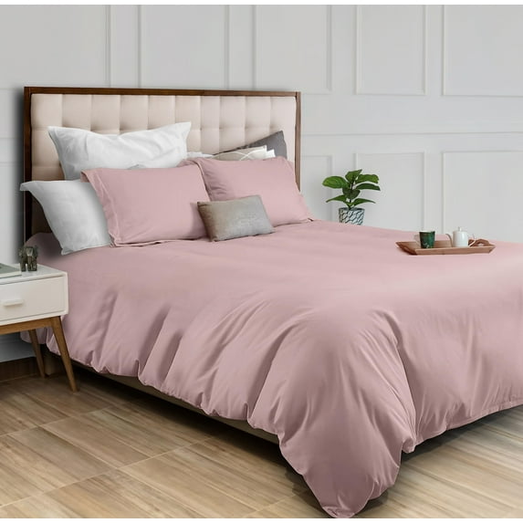 White Classic Mocha Pink Duvet Cover Queen Size with Zipper Closure - Luxury Soft Queen Duvet Cover Set 3 Piece, 1 Duvet Cover 90x90 and 2 Pillow Shams | Comforter Not Included