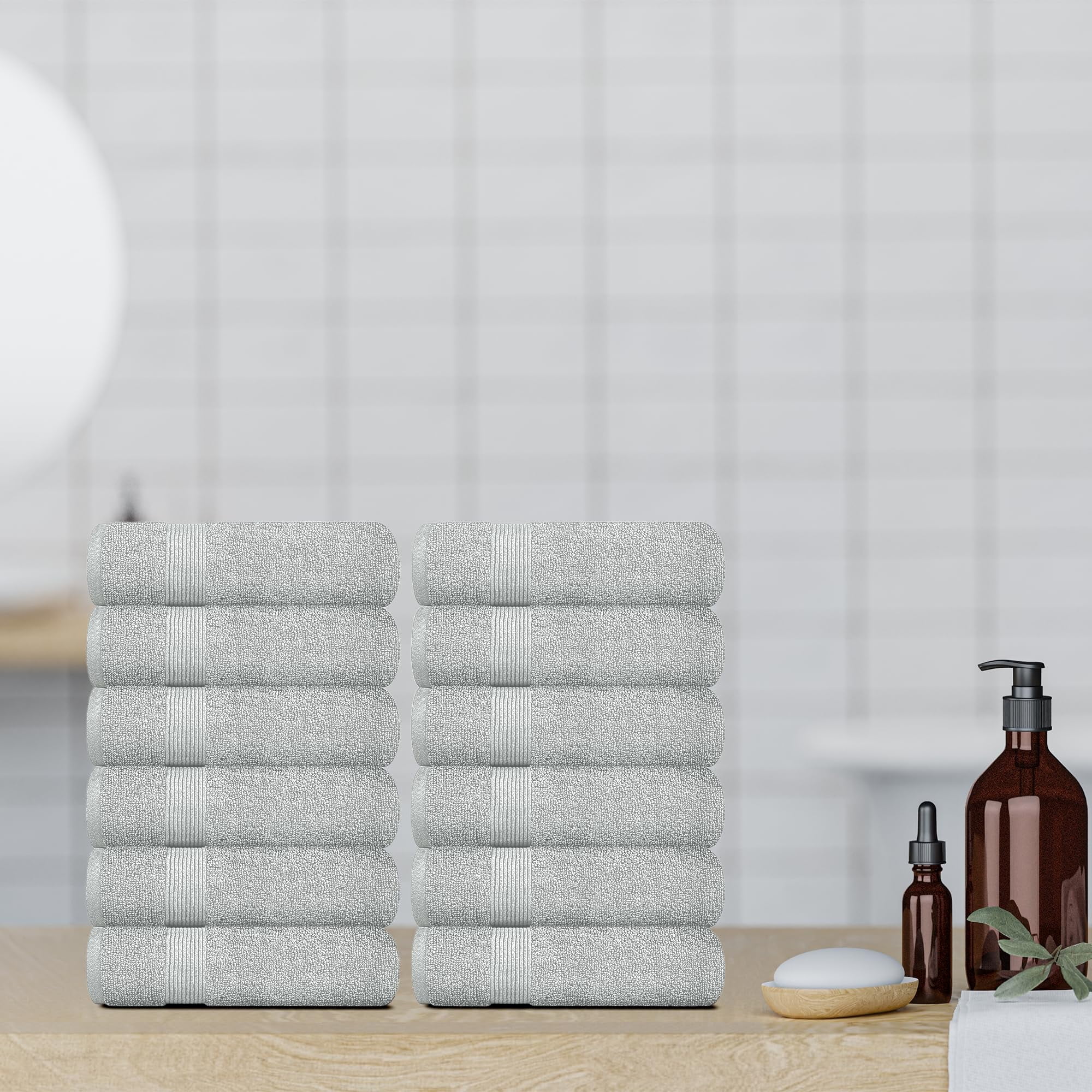 White Classic Resort Collection Soft Washcloth Face & Body Towel Set | 12x12 Luxury Hotel Plush & Absorbent Cotton Washclothes [12 Pack, Dolphin Grey]