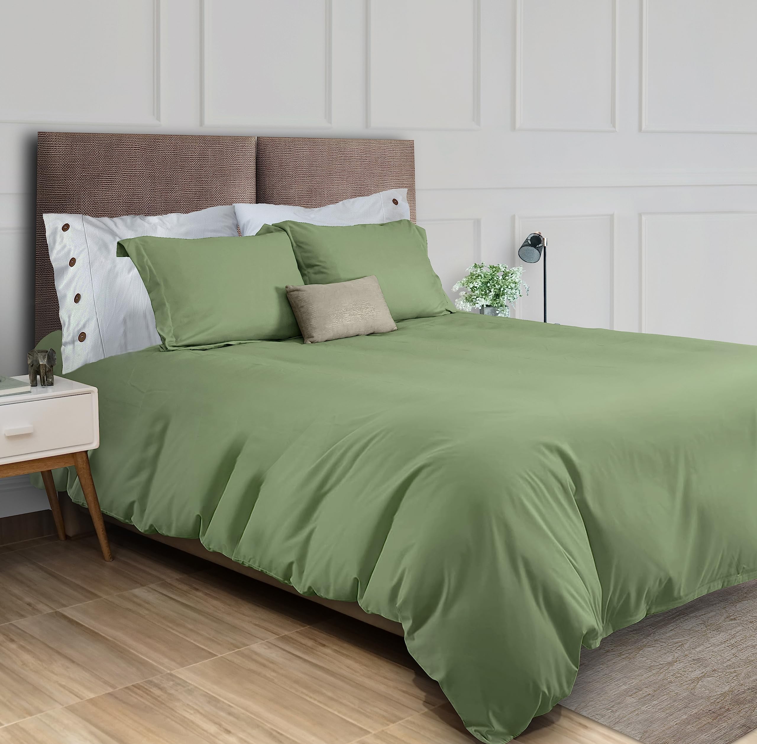 White Classic Sage Green Duvet Cover King Size Zipper Closure - Luxury ...