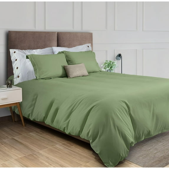 White Classic Sage Green Duvet Cover Queen Size Zipper Closure - Luxury Soft Queen Duvet Cover Set 3 Piece, 1 Duvet Cover 90x90 and 2 Pillow Shams | Comforter Not Included