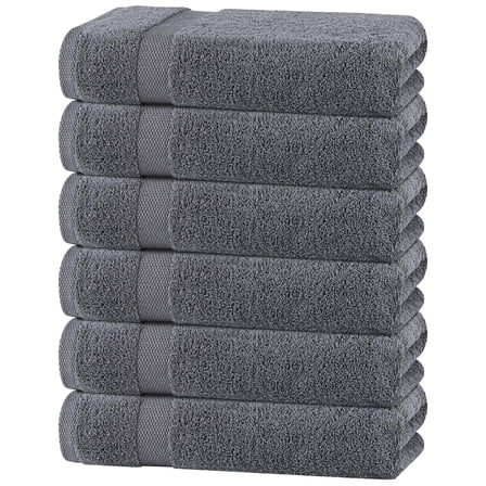 White Classic Small Bath Towels Set, 22 x 44 Gym Towel Bundle 6 Pack, 100% Cotton Lightweight Thin Bathroom Towels for Pool, Spa, Saloon, 6 Pc Set for Home and Professional Use, Gray