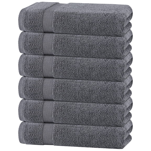 White Classic Small Bath Towels Set, 22 x 44 Gym Towel Bundle 6 Pack, 100% Cotton Lightweight Thin Bathroom Towels for Pool, Spa, Saloon, 6 Pc Set for Home and Professional Use, Gray
