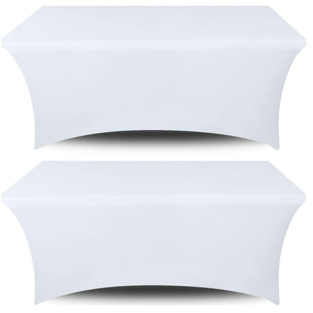 White Classic Spandex Table Covers 4FT, Pack of 2 Fitted Tablecloth, Wrinkle Resistant Folding Table Cover, Washable Stretch Table Cloth for Any Event, White