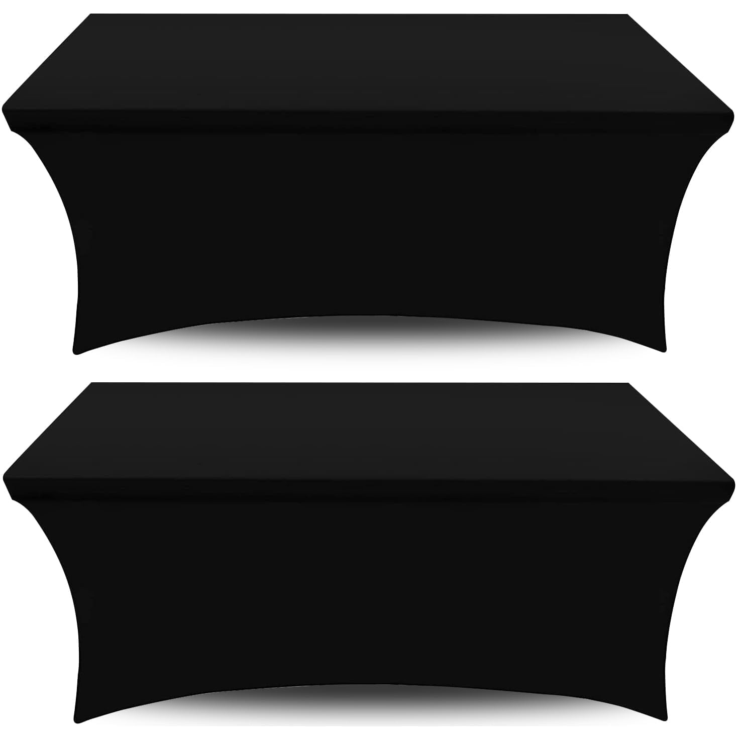 Black Stretch Spandex Fitted Table Covers for 8-Foot Rectangle Tables, Pack of 2