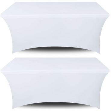 White Classic Stretch Spandex Table Covers 6FT, Pack of 2 Fitted Tablecloths for Rectangle Tables, Stretchy Wrinkle Resistant Folding Table Cover, White
