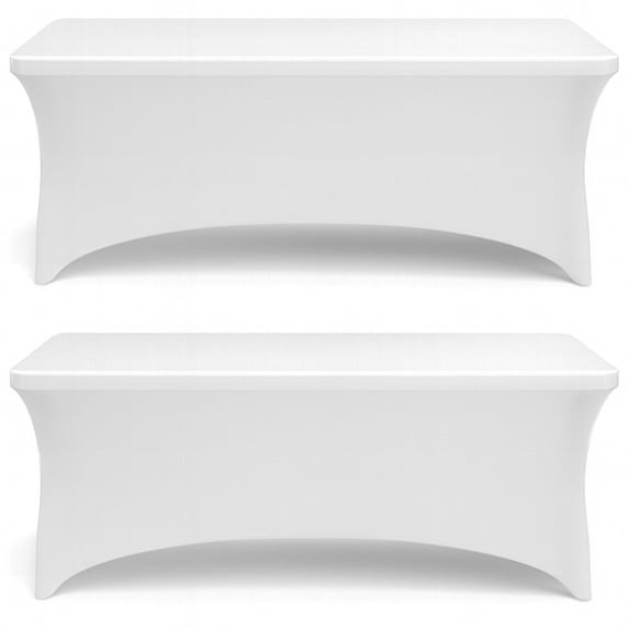 White Classic Stretch Spandex Table Covers 6FT, Pack of 2 Fitted Tablecloths for Rectangle Tables, Stretchy Wrinkle Resistant Folding Table Cover, White