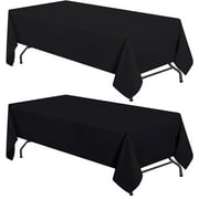 White Classic WEALUXE Black Table Cloths for 6 Foot Folding Tables [2 Pack, 60x102 Inches] Tablecloths Rectangular, Washable Poly Fabric Cloth