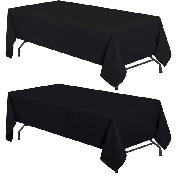 White Classic WEALUXE Black Table Cloths for 6 Foot Folding Tables [2 Pack, 60x102 Inches] Tablecloths Rectangular, Washable Poly Fabric Cloth