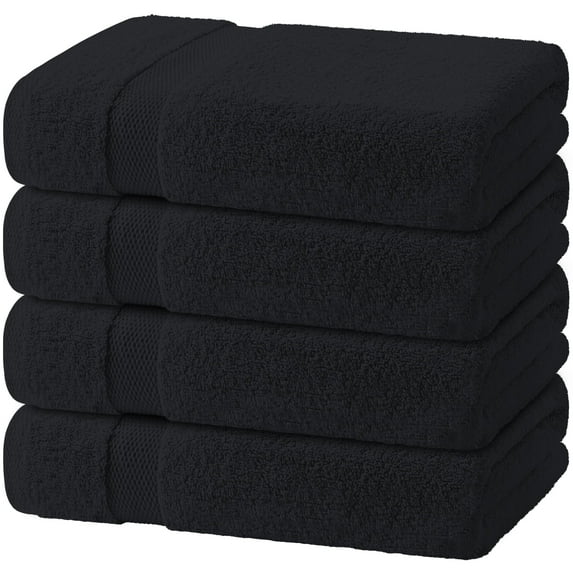 White Classic Wealuxe Black Bath Towels Set of 4 - 27 x 54 Inch, 100% Ring Spun Cotton 650GSM, Extra Absorbent, Soft Towels for Bathroom, Shower, Hotel, Gym, Spa