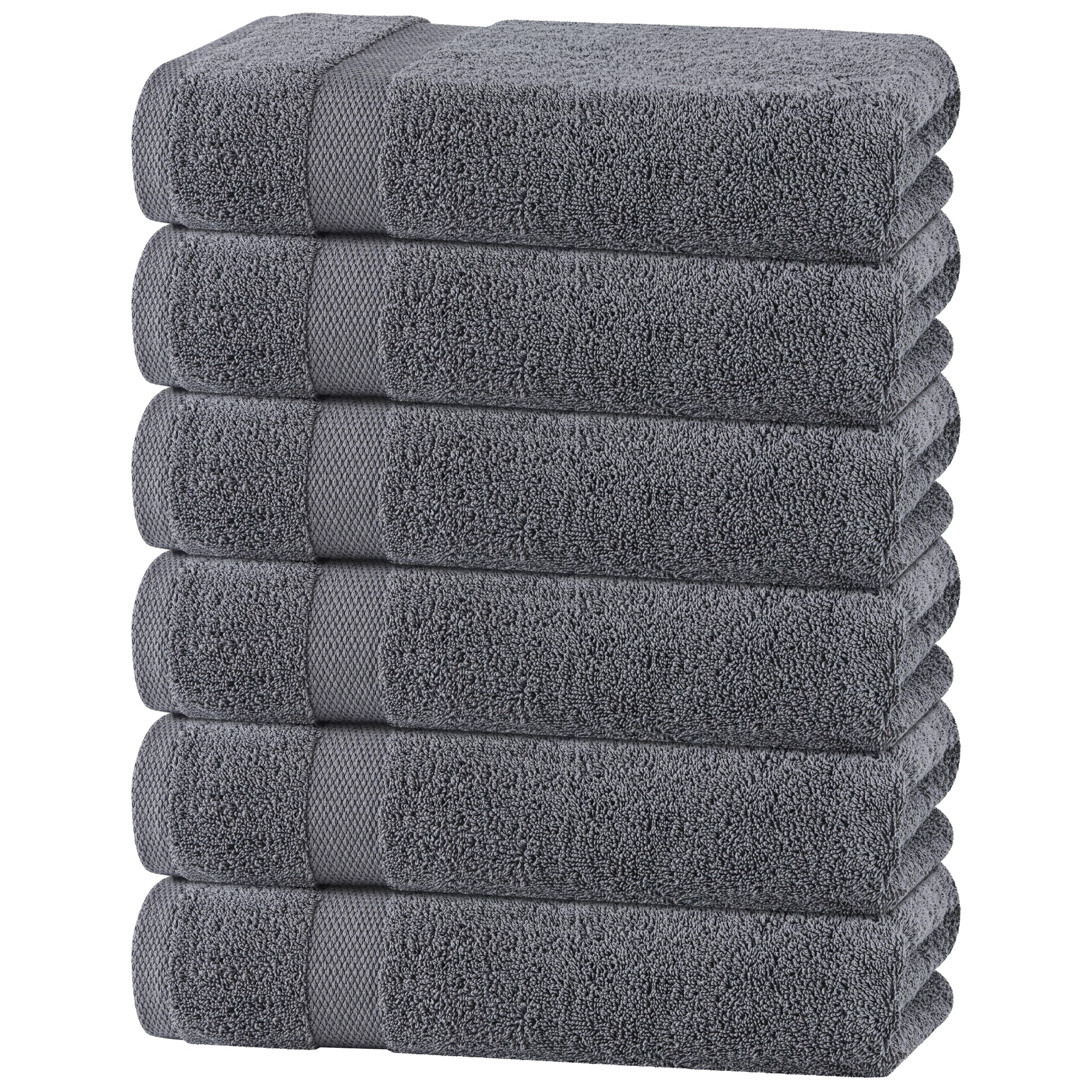 White Classic Wealuxe Gray Bath Towels 24x50 inch, Cotton Towel Set for Bathroom, Hotel, Gym, Spa, Soft Extra Absorbent Quick Dry 6 Pack